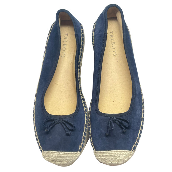 Talbots Sz 8.5 Quinn Platform Espadrilles Navy Suede Jute Sole Slip-On Flats - Picture 2 of 8